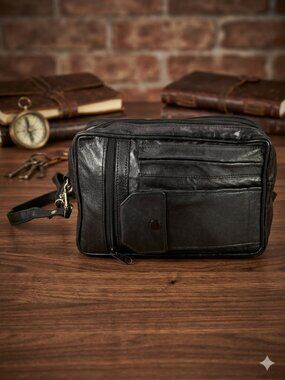 Men Leather Cross Body Bag, Messenge Bag, Travel Organizer Bag, Black